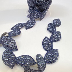 Lacivert Yaprak Motifli Ütüyle Yapışan Taş Şerit Aplik-SA-1097