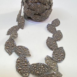 Füme Yaprak Motifli Ütüyle Yapışan Taş Şerit Aplik-SA-1098