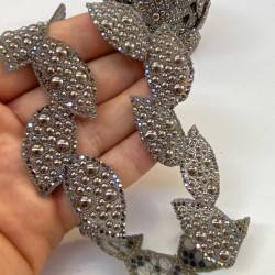 Füme Yaprak Motifli Ütüyle Yapışan Taş Şerit Aplik-SA-1098