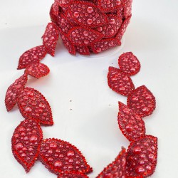 Kırmızı Yaprak Motifli Ütüyle Yapışan Taş Şerit Aplik-SA-1100