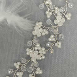 Beyaz Kristal Çiçek Desenli Saç Aksesuarı-SAK-1058