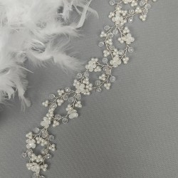 Beyaz Kristal Çiçek Desenli Saç Aksesuarı-SAK-1058