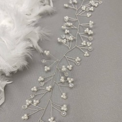 Beyaz Kristal Boncuklu Saç Aksesuarı-SAK-1061