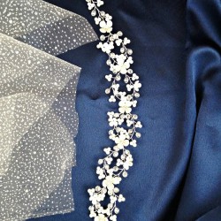 Gümüş Şeffaf Kristalli Saç ve Türban Akseusarı-SAK-1065