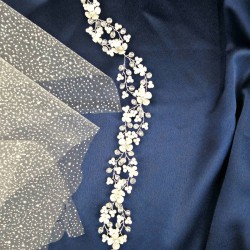 Gümüş Çiftsıra Boncuklu Saç ve Türban Aksesuarı-SAK-1070