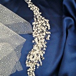 Gümüş Boncuklu Dal Model Saç ve Türban Aksesuarı-SAK-1073