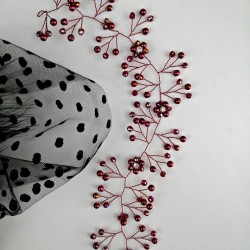 Koyu Kırmızı Boncuklu Saç ve Türban Aksesuarı-SAK-1083