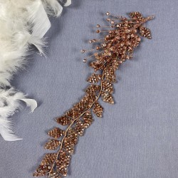 Rose Rengi Liliz Model Kristal Boncuklu Saç Ve Türban Aksesuarı-SAK-1089