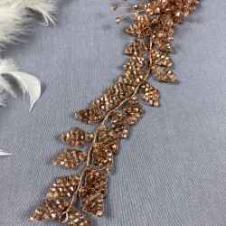 Rose Rengi Liliz Model Kristal Boncuklu Saç Ve Türban Aksesuarı-SAK-1089