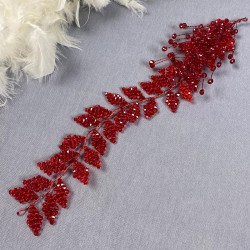 Kırmızı Liliz Model Kristal Boncuklu Saç Ve Türban Aksesuarı-SAK-1091