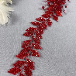 Kırmızı Liliz Model Kristal Boncuklu Saç Ve Türban Aksesuarı-SAK-1091