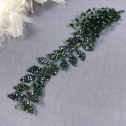 Yeşil Liliz Model Kristal Boncuklu Saç Ve Türban Aksesuarı-SAK-1092