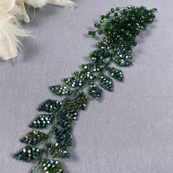 Yeşil Liliz Model Kristal Boncuklu Saç Ve Türban Aksesuarı-SAK-1092