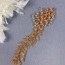 Koyu Bal Rengi Liliz Model Kristal Boncuklu Saç Ve Türban Aksesuarı-SAK-1093