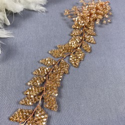 Koyu Bal Rengi Liliz Model Kristal Boncuklu Saç Ve Türban Aksesuarı-SAK-1093