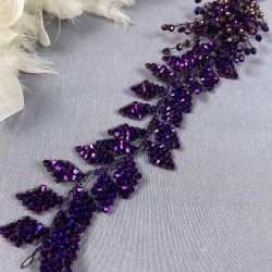 Mor Liliz Model Kristal Boncuklu Saç Ve Türban Aksesuarı-SAK-1094