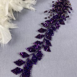 Mor Liliz Model Kristal Boncuklu Saç Ve Türban Aksesuarı-SAK-1094