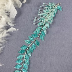 Su Yeşili Liliz Model Kristal Boncuklu Saç Ve Türban Aksesuarı-SAK-1096