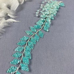 Su Yeşili Liliz Model Kristal Boncuklu Saç Ve Türban Aksesuarı-SAK-1096