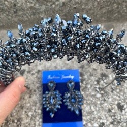 Salome Lacivert Gelin Kına Tacı Özel Gün Aksesuar Kadın Taç Ve İnce Mekik Küpe Takımı-SALOME-10 Salome Lacivert Gelin Kına Tacı Özel Gün Aksesuar Kadın Taç Ve İnce Mekik Küpe Takımı-SALOME-10