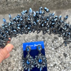 Salome Lacivert Gelin Kına Tacı Özel Gün Aksesuar Kadın Taç Ve Geniş Mekik Küpe Takımı-SALOME-11 Salome Lacivert Gelin Kına Tacı Özel Gün Aksesuar Kadın Taç Ve Geniş Mekik Küpe Takımı-SALOME-11