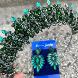 Salome Yeşil Gelin Kına Tacı Özel Gün Aksesuar Kadın Taç Ve İnce Mekik Küpe Takımı-SALOME-14 Salome Yeşil Gelin Kına Tacı Özel Gün Aksesuar Kadın Taç Ve İnce Mekik Küpe Takımı-SALOME-14