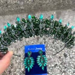 Salome Yeşil Gelin Kına Tacı Özel Gün Aksesuar Kadın Taç Ve İnce Mekik Küpe Takımı-SALOME-14 Salome Yeşil Gelin Kına Tacı Özel Gün Aksesuar Kadın Taç Ve İnce Mekik Küpe Takımı-SALOME-14