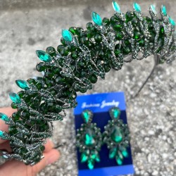 Salome Yeşil Gelin Kına Tacı Özel Gün Aksesuar Kadın Taç Ve Üç Mekik Küpe Takımı-SALOME-15 Salome Yeşil Gelin Kına Tacı Özel Gün Aksesuar Kadın Taç Ve Üç Mekik Küpe Takımı-SALOME-15