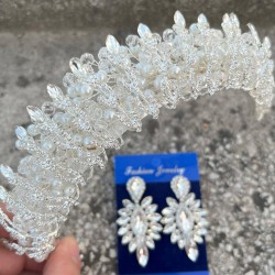 Salome Krem İncili Gelin Kına Tacı Özel Gün Aksesuar Kadın Taç Ve İnce Mekik Küpe Takımı-SALOME-22 Salome Krem İncili Gelin Kına Tacı Özel Gün Aksesuar Kadın Taç Ve İnce Mekik Küpe Takımı-SALOME-22