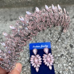 Salome Pembe Gelin Kına Tacı Özel Gün Aksesuar Kadın Taç Ve İnce Mekik Küpe Takımı-SALOME-24 Salome Pembe Gelin Kına Tacı Özel Gün Aksesuar Kadın Taç Ve İnce Mekik Küpe Takımı-SALOME-24