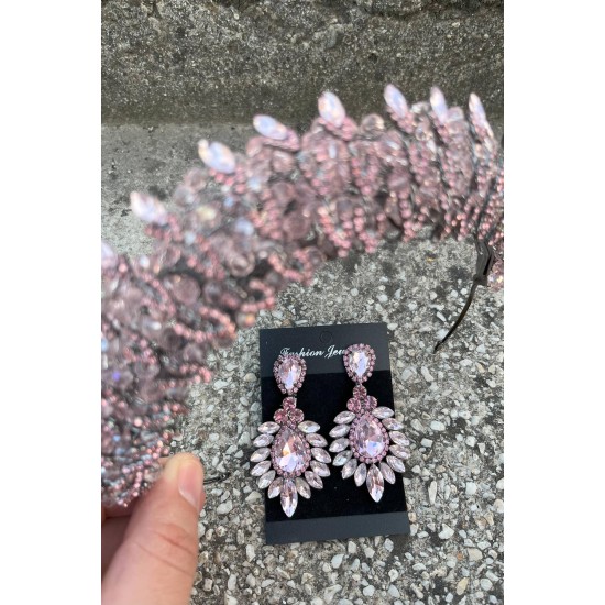 Salome Pembe Gelin Kına Tacı Özel Gün Aksesuar Kadın Taç Ve Geniş Mekik Küpe Takımı-SALOME-25 Salome Pembe Gelin Kına Tacı Özel Gün Aksesuar Kadın Taç Ve Geniş Mekik Küpe Takımı-SALOME-25