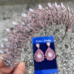 Salome Pembe Gelin Kına Tacı Özel Gün Aksesuar Kadın Taç Ve Damla Mekik Küpe Takımı-SALOME-27 Salome Pembe Gelin Kına Tacı Özel Gün Aksesuar Kadın Taç Ve Damla Mekik Küpe Takımı-SALOME-27