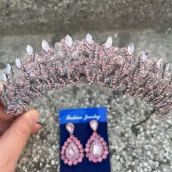 Salome Pembe Gelin Kına Tacı Özel Gün Aksesuar Kadın Taç Ve Damla Mekik Küpe Takımı-SALOME-27 Salome Pembe Gelin Kına Tacı Özel Gün Aksesuar Kadın Taç Ve Damla Mekik Küpe Takımı-SALOME-27