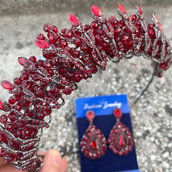 Salome Bordo Gelin Kına Tacı Özel Gün Aksesuar Kadın Taç Ve Damla Mekik Küpe Takımı-SALOME-28 Salome Bordo Gelin Kına Tacı Özel Gün Aksesuar Kadın Taç Ve Damla Mekik Küpe Takımı-SALOME-28