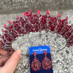 Salome Bordo Gelin Kına Tacı Özel Gün Aksesuar Kadın Taç Ve Damla Mekik Küpe Takımı-SALOME-28 Salome Bordo Gelin Kına Tacı Özel Gün Aksesuar Kadın Taç Ve Damla Mekik Küpe Takımı-SALOME-28