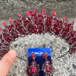 Salome Bordo Gelin Kına Tacı Özel Gün Aksesuar Kadın Taç Ve Geniş Mekik Küpe Takımı-SALOME-29 Salome Bordo Gelin Kına Tacı Özel Gün Aksesuar Kadın Taç Ve Geniş Mekik Küpe Takımı-SALOME-29