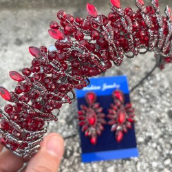 Salome Bordo Gelin Kına Tacı Özel Gün Aksesuar Kadın Taç Ve İnce Mekik Küpe Takımı-SALOME-31 Salome Bordo Gelin Kına Tacı Özel Gün Aksesuar Kadın Taç Ve İnce Mekik Küpe Takımı-SALOME-31