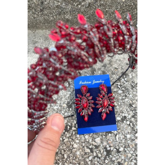 Salome Bordo Gelin Kına Tacı Özel Gün Aksesuar Kadın Taç Ve İnce Mekik Küpe Takımı-SALOME-31 Salome Bordo Gelin Kına Tacı Özel Gün Aksesuar Kadın Taç Ve İnce Mekik Küpe Takımı-SALOME-31