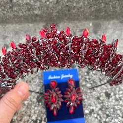 Salome Bordo Gelin Kına Tacı Özel Gün Aksesuar Kadın Taç Ve İnce Mekik Küpe Takımı-SALOME-31 Salome Bordo Gelin Kına Tacı Özel Gün Aksesuar Kadın Taç Ve İnce Mekik Küpe Takımı-SALOME-31