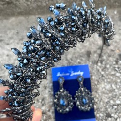 Salome Lacivert Gelin Kına Tacı Özel Gün Aksesuar Kadın Taç Ve Damla Mekik Küpe Takımı-SALOME-8 Salome Lacivert Gelin Kına Tacı Özel Gün Aksesuar Kadın Taç Ve Damla Mekik Küpe Takımı-SALOME-8