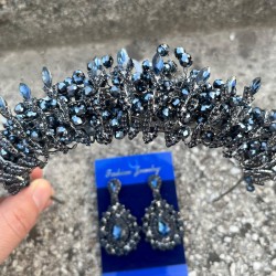 Salome Lacivert Gelin Kına Tacı Özel Gün Aksesuar Kadın Taç Ve Damla Mekik Küpe Takımı-SALOME-8 Salome Lacivert Gelin Kına Tacı Özel Gün Aksesuar Kadın Taç Ve Damla Mekik Küpe Takımı-SALOME-8