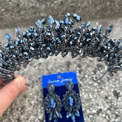 Salome Lacivert Gelin Kına Tacı Özel Gün Aksesuar Kadın Taç Ve Üç Mekik Küpe Takımı-SALOME-9 Salome Lacivert Gelin Kına Tacı Özel Gün Aksesuar Kadın Taç Ve Üç Mekik Küpe Takımı-SALOME-9