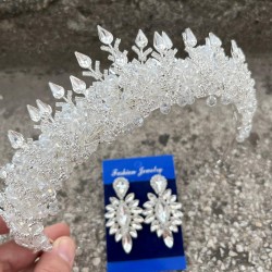 Salvatore Gümüş Gelin Kına Tacı Özel Gün Aksesuar Kadın Taç Ve İnce Mekik Küpe Takımı-SALVATORE-11 Salvatore Gümüş Gelin Kına Tacı Özel Gün Aksesuar Kadın Taç Ve İnce Mekik Küpe Takımı-SALVATORE-11