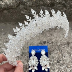 Salvatore Gümüş Gelin Kına Tacı Özel Gün Aksesuar Kadın Taç Ve Üç Mekik Küpe Takımı-SALVATORE-12 Salvatore Gümüş Gelin Kına Tacı Özel Gün Aksesuar Kadın Taç Ve Üç Mekik Küpe Takımı-SALVATORE-12