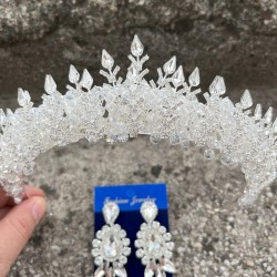 Salvatore Gümüş Gelin Kına Tacı Özel Gün Aksesuar Kadın Taç Ve Üç Mekik Küpe Takımı-SALVATORE-12 Salvatore Gümüş Gelin Kına Tacı Özel Gün Aksesuar Kadın Taç Ve Üç Mekik Küpe Takımı-SALVATORE-12