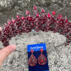 Salvatore Bordo Gelin Kına Tacı Özel Gün Aksesuar Kadın Taç Ve Damla Mekik Küpe Takımı-SALVATORE-15 Salvatore Bordo Gelin Kına Tacı Özel Gün Aksesuar Kadın Taç Ve Damla Mekik Küpe Takımı-SALVATORE-15