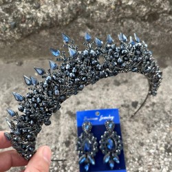 Salvatore Lacivert Gelin Kına Tacı Özel Gün Aksesuar Kadın Taç Ve Üç Mekik Küpe Takımı-SALVATORE-17 Salvatore Lacivert Gelin Kına Tacı Özel Gün Aksesuar Kadın Taç Ve Üç Mekik Küpe Takımı-SALVATORE-17