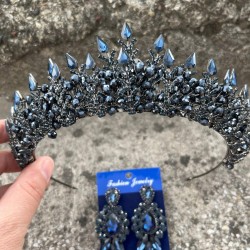 Salvatore Lacivert Gelin Kına Tacı Özel Gün Aksesuar Kadın Taç Ve Üç Mekik Küpe Takımı-SALVATORE-17 Salvatore Lacivert Gelin Kına Tacı Özel Gün Aksesuar Kadın Taç Ve Üç Mekik Küpe Takımı-SALVATORE-17