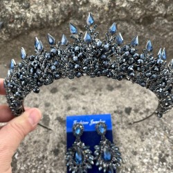 Salvatore Lacivert Gelin Kına Tacı Özel Gün Aksesuar Kadın Taç Ve Geniş Mekik Küpe Takımı-SALVATORE-18 Salvatore Lacivert Gelin Kına Tacı Özel Gün Aksesuar Kadın Taç Ve Geniş Mekik Küpe Takımı-SALVATORE-18