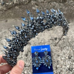 Salvatore Lacivert Gelin Kına Tacı Özel Gün Aksesuar Kadın Taç Ve İnce Mekik Küpe Takımı-SALVATORE-19 Salvatore Lacivert Gelin Kına Tacı Özel Gün Aksesuar Kadın Taç Ve İnce Mekik Küpe Takımı-SALVATORE-19